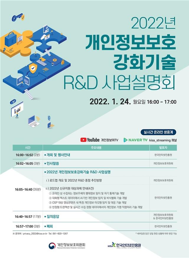 개인정보위, 24일 개인정보보호 강화기술 R&D 사업설명회 실시