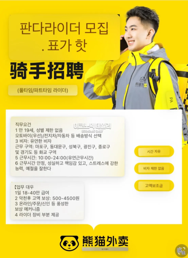 [단독] 中 배달 플랫폼 헝그리판다, 한국 배달시장 진출…불법체류자 모집 논란