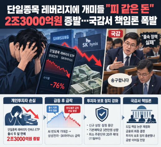 [2026 국감] 단일종목 레버리지에 개미 피 같은 돈 2조3000억 증발…국감 책임론 폭발