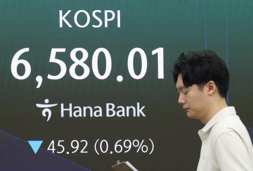 韩国股市因外资和机构抛售下跌2%，波动于6400点中段