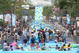 Water slide installed near Yonsei University campus in Seoul  