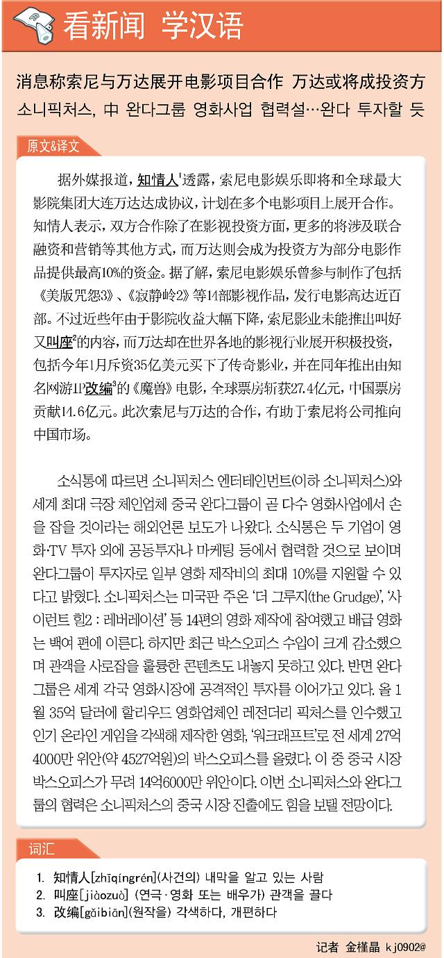 [看新闻学汉语] 消息称索尼与万达展开电影项目合作 万达或将成投资方