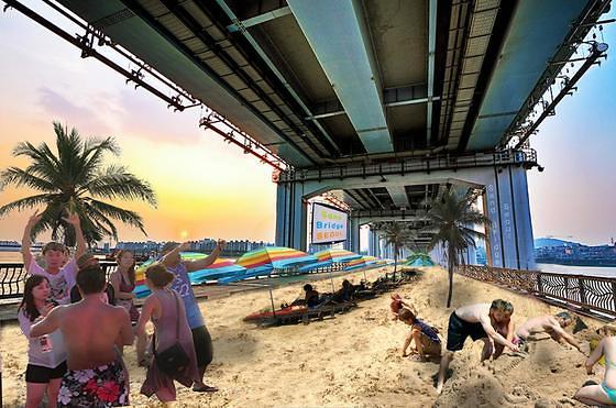 何必开车去海边？ 首尔汉江桥上建造“市内沙滩”