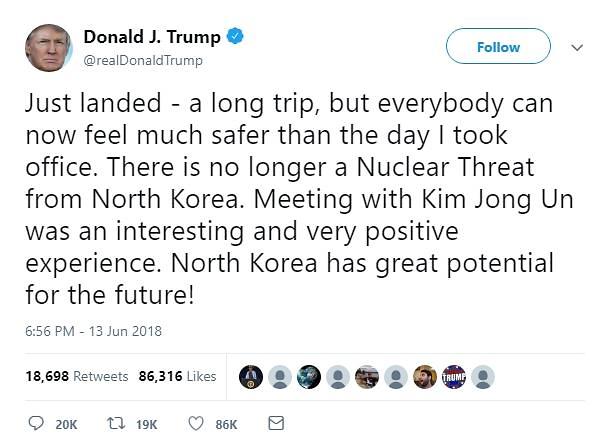 No more nuclear threats: Trump tweet