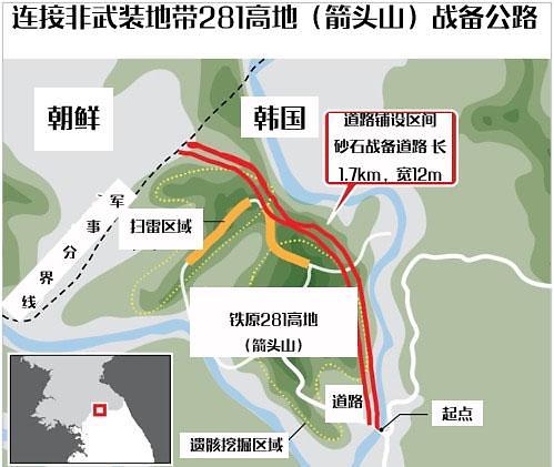 韩朝今日在非武装地带铺设战备公路  