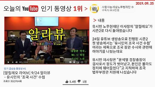  [오늘의 유튜브] 9월 25일 BEST 3…‘유시민의 조국 사건 수첩’, ‘트와이스 Feel Special 릴레이 댄스’, ‘핑클 캠핑클럽 무대 풀버전’