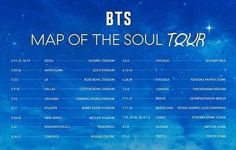 ​BTS tiết lộ lịch trình năm nay cho tour diễn vòng quanh thế giới MAP OF THE SOUL