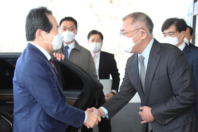Prime Minister Jung, who launched an eco-friendly car, meets Eui-sun Eui-sun to discuss popularization plans