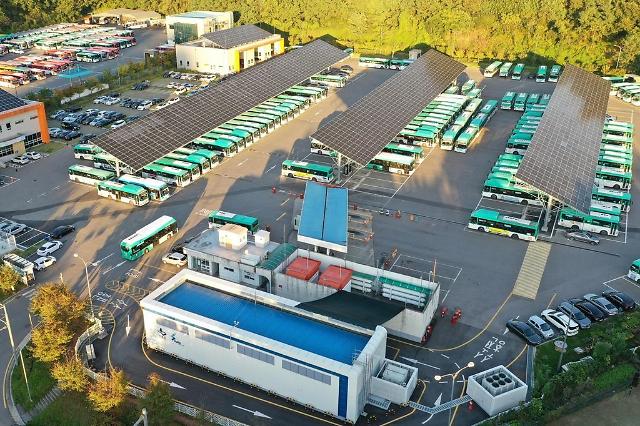 S. Korea turns public bus garage into comprehensive facility featuring charging stations and solar panels