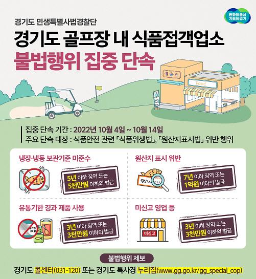 경기도 특사경, 골프장 내 식품접객업소 120개소 대상 불법행위 집중 단속