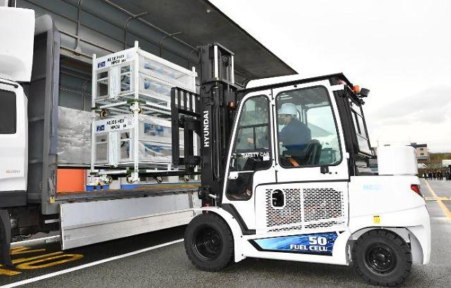 Forklift equipped with Hyundai Mobis fuel cell power pack selected for state demonstration