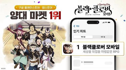 빅게임스튜디오 블랙클로버 모바일, 사전 다운로드만으로 韓日 인기 게임 1위