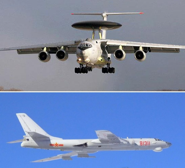 시아 A-50 조기경보통제기(사진 위)와 중국 H-6 폭격기.