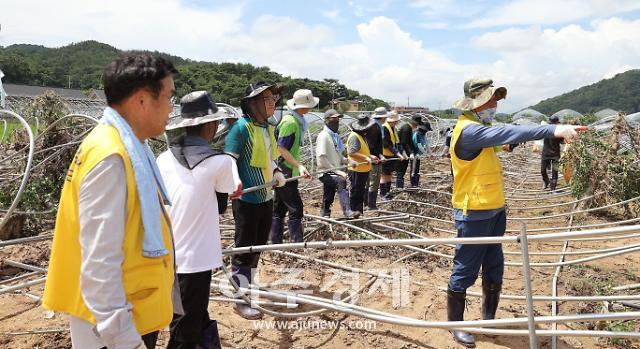 대구광역시의회는 7월 26일 집중호우로 심각한 피해를 본 예천군 용궁면 회룡포 일원을 찾아 이만규 의장 등의 사무처 직원이 피해 복구지원에 나섰다 사진대구시의회 