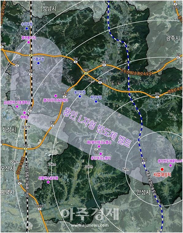 용인 L자형 반도체 벨트 내 협력 일반산업단지 조성지 위치도사진용인시