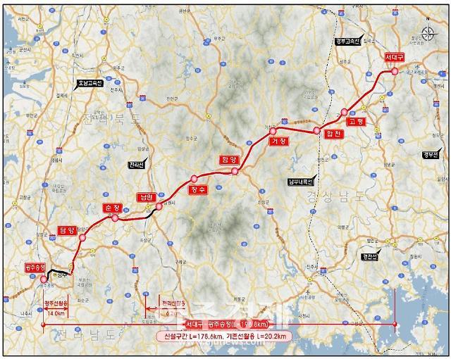 대구광역시는 영호남 숙원사업인 ‘달빛고속철도 건설을 위한 특별법’이 261명이라는 헌정사상 최다의원 발의 기록을 세우며 22일 발의됐으며 노선도이다 사진대구시 
