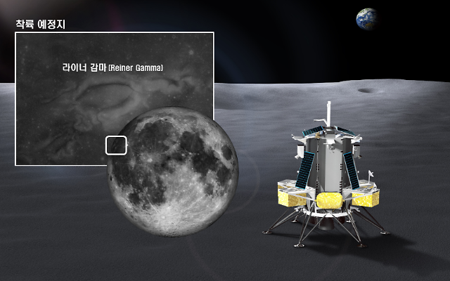 달착륙선 Nova-C 착륙 예정지인 라이너감마는 달 앞면 적도 서쪽이며 무늬로 인해 굴곡이 있는 것처럼 보이나 평평한 평면지대다 사진과학기술정보통신부