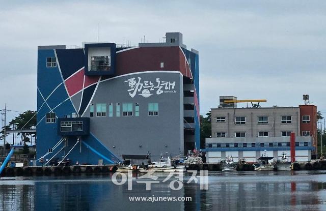 동해 묵호항 냉동공장 건물 외관을 디자인 설계를 접목하여 강력하고 특색있는 색상으로 도색했다사진동해시