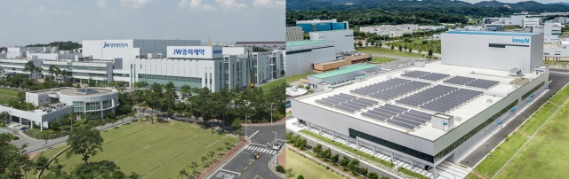 JW중외제약의 당진 공장왼쪽과 HK이노엔의 오송 공장 전경 사진각사