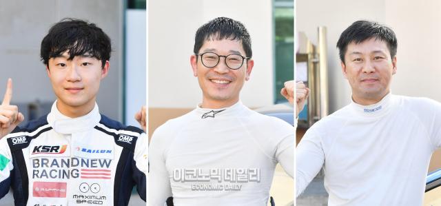 지난 29일 강원 태백시 태백스피드웨이에서 2023 코리아스피드레이싱 5라운드가 개최된 가운데 GT-200 클래스 13위를 한 정규민브랜뉴레이싱 김태종라온레이싱 김용철프로씨드이 자세를 취하고 있다사진성상영 기자