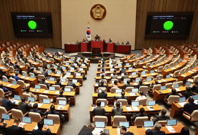 노란봉투법노동조합 및 노동관계조정법 일부개정법률안이 9일 국회에서 열린 본회의에서  가결되고 있다 사진연합뉴스