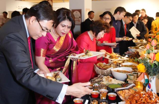 Indian street food showcased at cultural festival in Seoul with Korean seaweed rice roll Gimbap