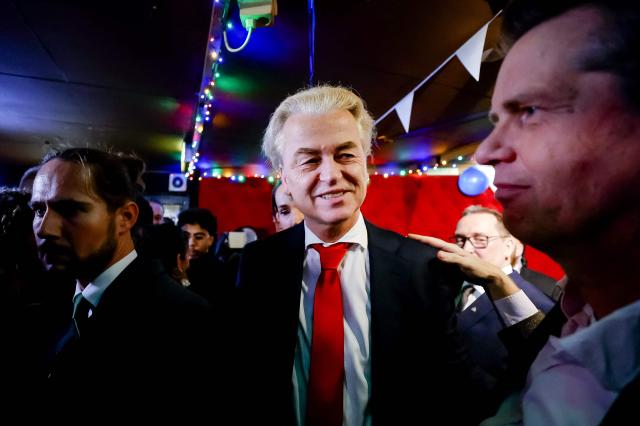 PVV leader Geert Wilders reacts to the results of the House of Representatives elections in Scheveningen the Netherlands 22 November 2023 The far-right anti-Islam party of firebrand politician Geert Wilders has won a stunning victory in the Dutch election partial results showed Wednesday a political bombshell that will resound in Europe and around the world Photo by Remko de Waal  ANP  AFP  Netherlands OUT - Belgium OUT2023-11-23 085656
저작권자 ⓒ 1980-2023 ㈜연합뉴스 무단 전재 재배포 금지undefined