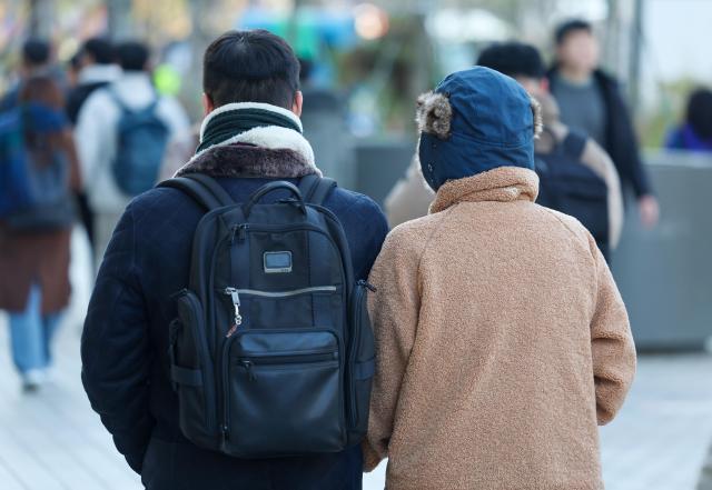 내륙 아침 기온이 영하권까지 떨어지며 추운 날씨를 보인 20일 오전 서울 시청역 인근에서 시민들이 목도리나 모자를 착용하고 걷고 있다 사진연합뉴스