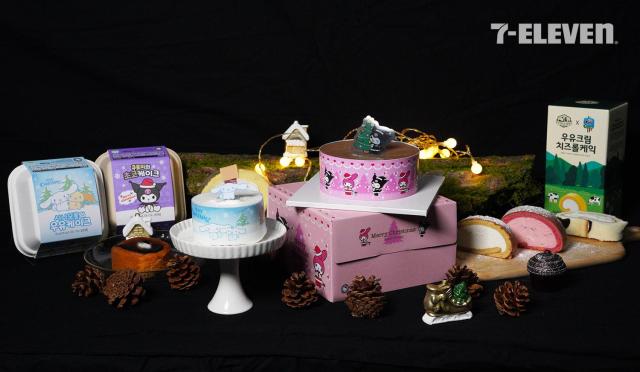 6900원짜리 산리오캐릭터즈 미니 케이크 제품과 연말 시즌 상품들 사진세븐일레븐