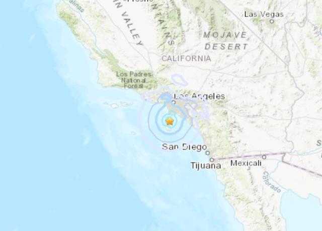 LA 남부 해상에서 발생한 규모 41 지진 사진미국 지질조사국USGS 웹사이트 캡처