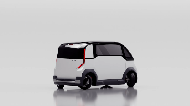 기아가 CES 2024에서 공개한 소형 물류운반차 PV1 콘셉트카 이 차량은 기존 자동차와 다른 개념의 차량으로 새로 개발한 플랫폼과 바퀴가 적용됐다사진기아