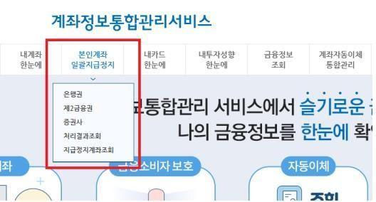 본인계좌 일괄지급정지 서비스 이용 방법 사진금융위원회