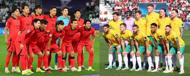 왼쪽부터 한국 축구 국가대표팀 호주 축구 국가대표팀 사진연합뉴스