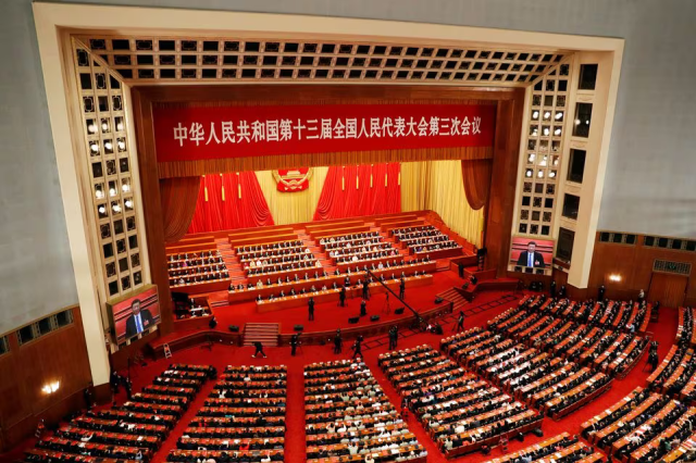 중국 최대 정치행사인 양회가 열리고 있는 베이징 인민대회당 내부 전경 사진로이터연합뉴스