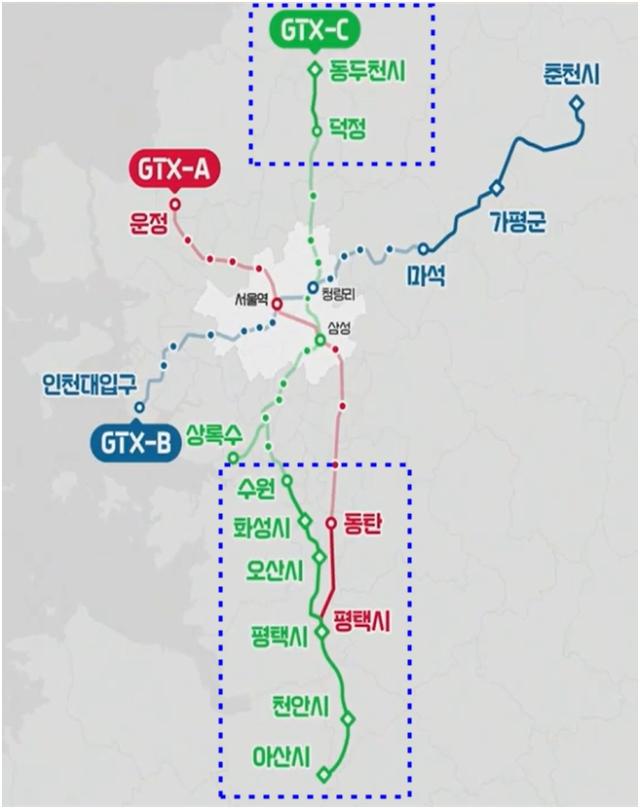 GTX-AC노선 연장 노선도사진경기도 북부청