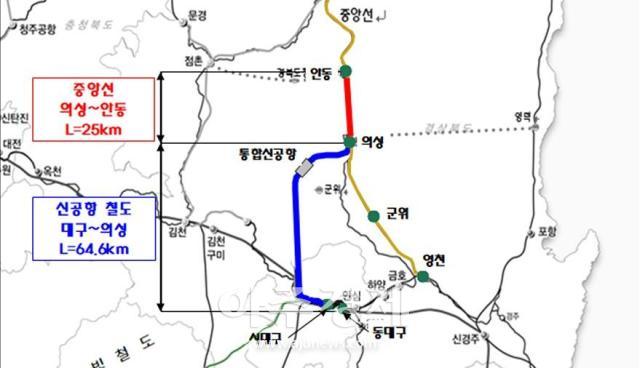 대구광역시에서 TK신공항을 거쳐 의성을 잇는 대구·경북 광역철도의 안동 연장이 추진된다 사진대구시