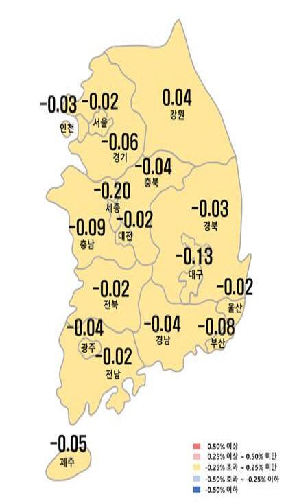 2월 넷째주 시도별 아파트 매매가격지수 변동률. [사진=한국부동산원]