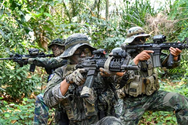 3월 3일 태국 현지에 있는 수색 훈련장에서 한국 태국 수색부대 장병들이 정글 수색훈련을 진행 중에 있다  사진해병대