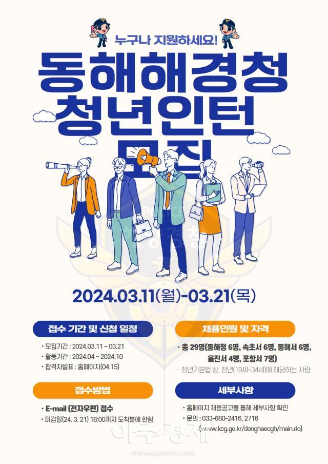 동해지방해양경찰청 24년 동해지방해양경찰청 청년인턴 채용 홍보 포스터사진동해해경청