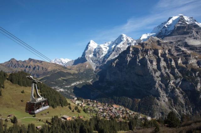 100 수력발전으로 운영하는 케이블카가 있는 스위스 쉴트호른 사진스위스정부관광청