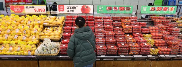 지난 3월 18일 오전 서울 시내 한 대형마트에서 한 시민이 과일을 고르고 있다 사진연합뉴스