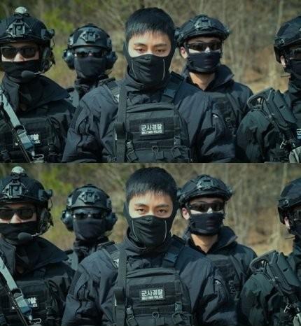 Photo shows BTS V wearing Army antiterrorism unit uniform