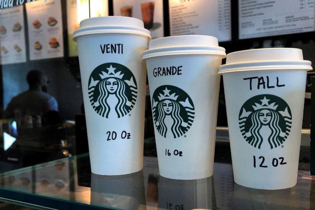 Starbucks cups are pictured on a counter in the Manhattan borough of New York City New York on Feb 16 2022 Reuters-Yonhap