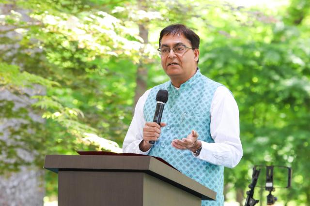 India Ambassador to Korea Amit Kumar delivers a speech at an event held on Nami Island in Chuncheon Gangwon Province May 3 2024 AJU PRESS Kim Dong-woo