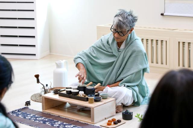 Artist Nilanjan Banerjee performs a tea ceremony on Nami Island in Chuncheon Gangwon Province on May 3 2024 AJU PRESS Kim Dong-woo