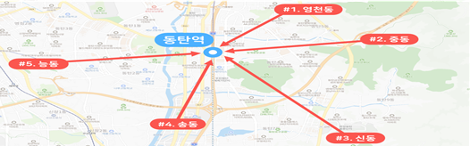 수도권 남부지역 교통편의 제고방안 중 동탄권 5개 노선 신설방안이 담긴 지도 사진국토교통부