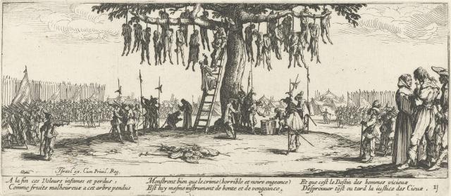 자크 칼로Jacques Callot 전쟁에 매달린 고통과 불행 1633 동판화 사진정준모 큐레이터