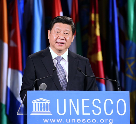 지난 2014년 3월 27일 프랑스 파리 유네스코 본부에서 연설하고 있는 시진핑 중국 국가주석사진신화통신