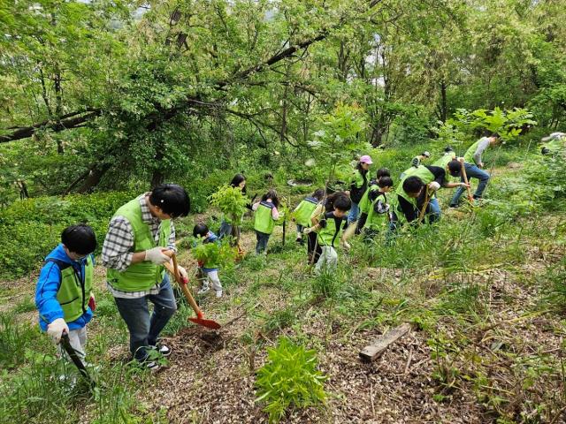 이달 11일 현대엔지니어링 임직원 및 임직원 가족이 서울 상암동 노을공원에서 생태숲 가꾸기 봉사활동을 진행하고 있다사진현대엔지니어링