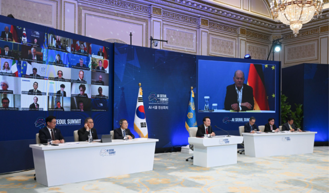Global leaders participating in online leaders session at the AI Seoul Summit This screenshot image was captured from the official website of the Office of the President of the Republic of Korea